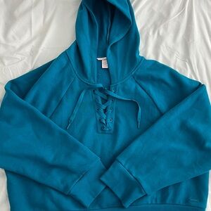 Victoria's Secret Teal cotton Fleece Lace-Up Hoodie XXL